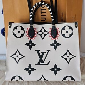 LOUIS VUITTON ONTHEGO GM GIANT CRAFTY MONOGRAM BLACK CREAM BAG LIMITED EDITION